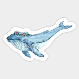 Floral Humpback Whale - Hippie whale Sticker